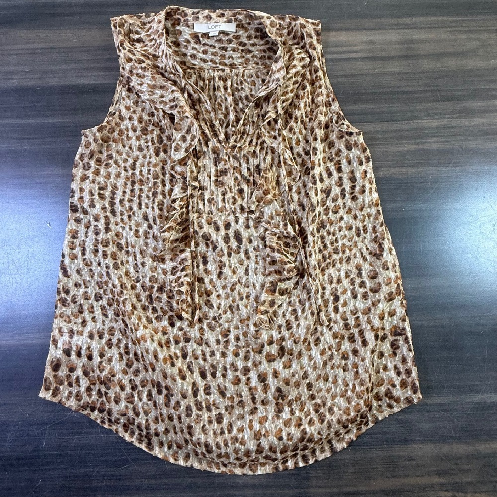 LOFT‎ Animal Print Ruffle Sleeveless Blouse Top Career Casual S